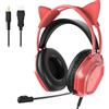 Wantek - Cuffie con microfono a forma di orecchio di gatto, cavo (3,5 mm/USB), cuffie da gioco per PC/PS5/Xbox, cancellazione del rumore, suono HiFi, 20-20.000 Hz, leggere e comode per