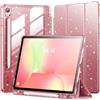 INFILAND Custodia per Samsung Galaxy Tab S10 Lite/S10 FE/ S9 FE 5G 10,9 pollici/Tab S9 11 pollici con S Portapenne,Glitterata con Retro Trasparente Scintillante,Adatta Bambini,Ragazze (oro rosa)