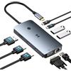 Selore&S-Global Docking Station USB C, 4 monitor, 9 in 1, docking station per laptop, doppio monitor, USB C, hub multi monitor, adattatore con doppio HDMI, DisplayPort, VGA, 1 Gbps Ethernet, PD 100 W, 3 USB A/C 3.0