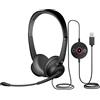 Cyber Acoustics AC-204ENC Cuffie stereo USB con doppio microfono ENC | Ideale per chiamate in ufficio e lavoro remoto, modulo di controllo in linea, cuscinetti auricolari in similpelle
