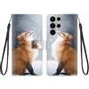 KARTXITAI Cover Compatibile con Samsung Galaxy S22 Ultra 5G PU Pelle TPU Silicone Portafoglio Magnetica con Disegni Motivo Animale Flip Custodia in Libro Slot Schede Custodia-Volpe,neve