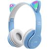 Joso Cuffia Bluetooth per orecchie di gatto con microfono, luce LED per apprendimento online, scuola, viaggi, tablet, smartphone, cuffie pieghevoli senza fili, per kids dai 7 anni in su (blu)