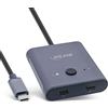 InLine Switch USB-C, bidirezionale (dati e video), 2 in 1 Out o 1 in 2 out, distributore/commutatore per PC, 8 K a 60 Hz video 4 K a 60 Hz, trasmissione dati 10 Gb/s, ricarica 100 W, 60603T