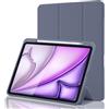 Palkitsee Custodia Cover per iPad Air 11 Pollici M4 2026/M3 2025/M2 2024 e Air 5ª/4ª 10,9 2022/2020 con Portapenne, Smart Magnetica Trifold, Antiurto, Supporta Pencil 2 Gen, Auto Sveglia/Sonno, Blu Grigio
