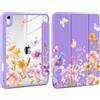 Loyrina Custodia per iPad (A16) di 11a generazione 11 2025/iPad 10a generazione 10.9 2022- Cover viola con guscio posteriore trasparente, supporto a tre pieghe e supporto per matite, fiore acquerello