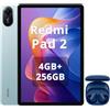 XIAOMI Redmi Pad 2,Tablet 4 GB+256 GB WiFi,display da 11 pollici 2.5K nitidissimo,processore avanzato Helio G100-Ultra,batteria capiente da 9000 mAh,versione WiFi,Verde,incluso cuffie smart blu
