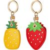 AXFEE 2 Pezzi Airtags Portachiavi in PU Pelle, Porta Air Tag per GSP Apple | Airtag Cover per Chiavi Zaini e Animale, Portatile, Anti-graffio, Mantiene un Segnale Forte- Fragola + Ananas