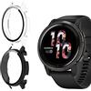 KeeFos [2 Pezzi Custodia Compatibile con Garmin Venu 2, [con Vetro Temperato], Protezione Completa, 9H HD Anti-Graffio PC Cover Case per Garmin Venu 2 (Trasparente+Nero)