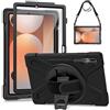 Gerutek Cover per Samsung Galaxy Tab S10+/S9 FE+/S9+/S8+/S7+ 12.4, Nero | Tab S7 FE Custodia Robusta Antiurto con Pellicola Protettiva Supporto Girevole a 360°, Cinghia per Mano/Spalla, Portapenne