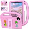 QJONSIU Cover Compatible con Xiaomi Redmi Pad SE 8.7 4G, Funzione Stand, PC Antigraffio Protettiva, Antiurto Bambini Cover con Maniglia-Rosa