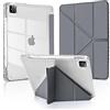 MuyDouxTech MuyDoux Custodia per iPad Pro 11 Pollici 2022/2021/2020/2018 (4ª/3ª/2ª/1ª Generazione) con Portapenna, Supporto Verticale e Orizzontale, Cover Retro Trasparente Antigiallo Antiurto, Grigio Siderale