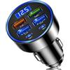 YAMIQUI 100W Caricatore Auto USB C, Presa Adattatore Accendisigari 12V 24V | Adaptador 6 Puertos 4 USB y 2 PD Carga Rápida, Pantalla LED Voltaje para Móvil Tableta MacBook Coches Camiones Autocaravanas