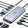 Selore&S-Global Docking station USB C Dual HDMI, 14 in 1, docking station Triple Display, USB C Hub con 2 x HDMI 4K, VGA, 10 Gbps, 2 USB C & USB A, Gigabit Ethernet, 100 W PD,SD/Micro SD, 3,5 mm Audio & Mic per Dell