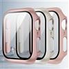 Generic Confezione da 3 custodie in vetro temperato compatibile con Apple Watch Series 4, 5, 6, 7, 8, 9, pellicola protettiva rigida in policarbonato, ultra sottile, leggera, antigraffio (sabbia rosa, rosa +
