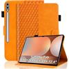 Vkooer Custodia per Samsung Galaxy Tab S9 Plus 12.4 Pouce 2023 Cover [SM-X810/X816B/X818U] Custodia Protettiva Pelle PU Motivo Losanghe Tasca Case Cover con Funzione Supporto - Arancione