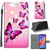 TOMYOU Cover per Huawei Honor Play 8A / Y6 (2019), farfalla rosa | Antiurto Protettiva Portafoglio, Slot per Schede, Magnetica, Custodia in Pelle PU, Libro Flip,Funzione Stand