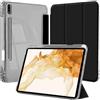EspZanthic Custodia per Samsung Galaxy Tab S8 Plus 2022 / S7 FE 2021 / S7 Plus 2020 12,4 Pollici con S Pen Holder, Chiaro Trasparente Retro Conchiglia Sottile Antiurto Tablet Cover, Auto Sveglia/Sonno, Nero
