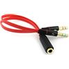 iXium Cavo adattatore audio splitter a Y per cuffie e microfono da 3,5 mm femmina a 2 maschi per PC, computer e laptop, rosso