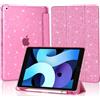 4UBonLife Cover Per iPad 9a/8a/7a Generazione 10,2 Pollici 2021/2020/2019 | Custodia Glittering con Retro Rigido Trasparente Guscio, Portapenne, Glitter Rosa