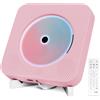 Adirigo Lettore CD Portatile Bluetooth Lettore CD a Parete e da Tavoloe | Altoparlanti Hifi Incorporati, Boombox Audio Domestico con Telecomando, Lettore CD Supportato AUX/USB, per Regali (Rosa)