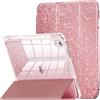 INFILAND Custodia per iPad 11 Generazione A16 11 Pollici 2025/iPad 10 Generazione 10,9 Pollici 2022,Glitterata con Retro Trasparente Brillante, Portapenne, per Bambini e Ragazze (Oro rosa)