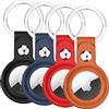 KINGOZOYI Airtags Portachiavi in Pelle di 4 Pezzi, Porta Air Tag per GSP, Apple, Chiavi Zaini e Animale, Custodia Anti-graffio, Mantiene Forte il Segnale GPS - Rosso Nero Blu Marrone