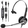 Wantek Cuffie con microfono USB 3,5 mm Jack Tipo C Adattatore Professioanl Cuffie con Cancelling Mic per Call Center Business Online Chat Corsi PC Smartphone MacBook