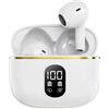 GP Technologies Cuffie Wireless Bluetooth con Custodia di Ricarica, Display LED, True Wireless Stereo, Colore Bianco