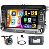 Hikity Autoradio 2 DIN Android 15 7 per VW Golf Wireless CarPlay | 8Core 6+128G. Compatibile con Golf 5/6, Tiguan, Caddy, Polo, Touran. Android Auto, GPS, DSP, 59UI, SWC, WiFi, Telecamera, MIC