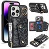 Lipvina Per iPhone 14 Pro Max,Custodia per telefono con spazio per carte di credito per donne. Custodia con fessura per carte di credito. Portafoglio con zip per uomini - Nero leopardato