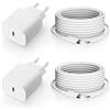PUQAKE 2 Pack Caricatore USB C 20W con Cavi USB-C a USB-C da 2M per Apple iPhone | Caricabatterie USBC Rapido Spina Alimentatore Tipo C Charger per iPhone 17/17 Pro/17 Pro Max/17 Air, iPhone 16/15/Plus