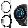 KeeFos 2 Pezzi Cover Compatibile con Garmin Forerunner 965, PC Custodia Protettiva con Vetro Temperato Pellicola Protettiva, Integrato Sottile Cover per Garmin Forerunner 965 - Trasparente+Nero