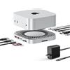RayCue 40G Mac mini M4 Dock & Supporto con alloggiamento SSD NVMe 8T, 2 USB A 3.2 10 Gbit/s, USB-C 3.2 10 Gbit/s, SD/TF 4.0, 65 W di potenza, 8K DP, 3,5 mm Audio - Ultimativo Mac mini M4 Accessori