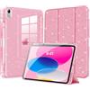 MoKo Brillante Cover per iPad (A16) 11/ 10a Gen. 10,9, Rosa Glitterato | Cover Protettiva PU-Leder Dreifach Falt Klapp Schutzhülle Con Portapenne Supporto Glitterata con Trasparente Brillante