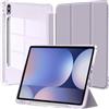 EspZanthic Custodia per Samsung Galaxy Tab S10+ 2024/Tab S9 FE+/S9+ 2023 12,4 Pollici con S Pen Holder, Chiaro Trasparente Retro Conchiglia Sottile Antiurto Tablet Cover, Auto Sveglia/Sonno, Lavanda