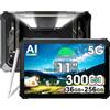 Blackview Active12 Pro 5G Rugged Tablet Con Proiettore, 30000mAh, 11 Display FHD+ 36GB+256GB/2TB Robusto Tablet, 400lm Luce da campeggio, 108MP+50MP, 2 * 2W Altoparlanti, IP68,4G,OTG,GPS,NFC,FM Nero