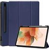 FONREST Triplice Cavalletto Custodia per Samsung-Galaxy-Tab-S7-FE/S8 Plus/S7 Plus 12.4'' con portapenne, Corpo Pieno PU pelle TPU Magnetica Flip Cover [Sospensione/Riattivazione automatica](Blu Scuro)