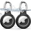 TNSNK Custodia per AirTag Portachiavi, 2 Black | Impermeabile, chiusura girevole, antigraffio e antiurto, senza perdita di segnale. Per bici e animali. Materiale: PC+TPU.