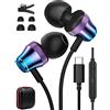 AFGHOA Cuffie USB C tipo C auricolari cablati per iPhone 15 Pro Max Samsung S24 Ultra S23 FE A53 A54 A55 A35 S22 S21 S20 Pixel 6a 6 7 7a 8 Cuffie stereo HiFi con cavo in-ear viola blu