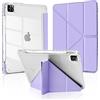 MuyDouxTech MuyDoux Custodia per iPad Pro 11 Pollici 2022/2021/2020/2018 (4ª/3ª/2ª/1ª Generazione) con Portapenna, Supporto Verticale e Orizzontale, Cover Retro Trasparente Antigiallo Antiurto, Viola Chiaro