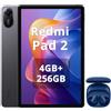 XIAOMI Redmi Pad 2,Tablet 4 GB + 256 GB WiFi,display da 11 pollici 2.5K nitidissimo,processore avanzato Helio G100-Ultra,batteria capiente da 9000 mAh,versione WiFi,Grigio,incluso cuffie smart blu