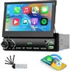 CAMECHO Wireless 1 DIN Carplay Android Auto, Autoradio con Manuale Telescopico Schermo da 7 Pollici con Bluetooth Handsfree Mirror Link FM USB/Type-C/AUX-in