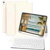 GKABXY Custodia con tastiera per iPad (A16) 10/11 generazione, 10,9/11 pollici, cover posteriore in TPU morbido con portapenne, tastiera magnetica rimovibile, layout QWERTZ, bianco crema