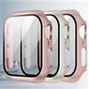 Generic Confezione da 3 custodie in vetro temperato compatibile con Apple Watch Series 4, 5, 6, 7, 8, 9, pellicola protettiva rigida in policarbonato, ultra sottile, leggera, antigraffio (sabbia rosa, rosa +