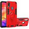 Hkess Custodia per Xiaomi Redmi Note 7 Cover Doppio Strato Antiurto 2 in 1 Morbido TPU Silicone + Hard PC Armor Paraurti Custodia con Kickstand Pieghevole [Cavaliere Serie] Silicone Case,Rosso