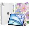 MoKo Cover per iPad Air 11 Pollici (M4/M3/M2) 2026/2025/2024 con Portapenna | Cover per iPad Air 5a/4a Gen 10,9 2022/2020, Custodia iPad Air Trifold Leggera con Retro PC Rigido Traslucido,DipingereFiori