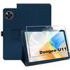 zZjoOoj Custodia Cover Per Doogee U11/U11 Pro/TECLAST P50T 11 Pollici Tablet con 1 Pezzi Pellicola Vetro Temperat, Ultra Sottile,Custodia in Pelle PU Premium con Funzione Leggio Verticale,Marineblau