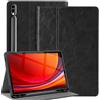 NANRUIL Custodia per Samsung Galaxy Tab S7 Plus/S8 Plus/S7 FE + 12,4 pollici Huelle 2020/2021/2022(X800/T730/T970), in vera pelle, con supporto per penna S e auto guardia/sonno, colore: Nero