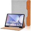 Oduio Custodia per Samsung Galaxy Tab S12 Plus 12,4 2026 (SM-X840/X846B), grigio | Custodia protettiva in pelle PU Business Folio con S portapenne, supporto multi-angolo con cinturino da polso e tasca