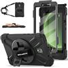 BRAECN Custodia per Galaxy Tab Active 5/Active 3 8 Pollici Antiurto Robusto | Cover con Integrato Pellicola Prottetiva, Supporto Girevole a 360° e Cinturino a Mano, Portapenne, Tracolla Portatile, Nero